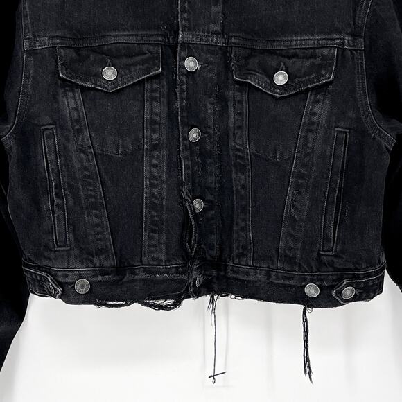 AGOLDE Shrunken Charli Black Denim Jacket Jagged Raw Hem Distressed Size Small - Picture 3 of 6